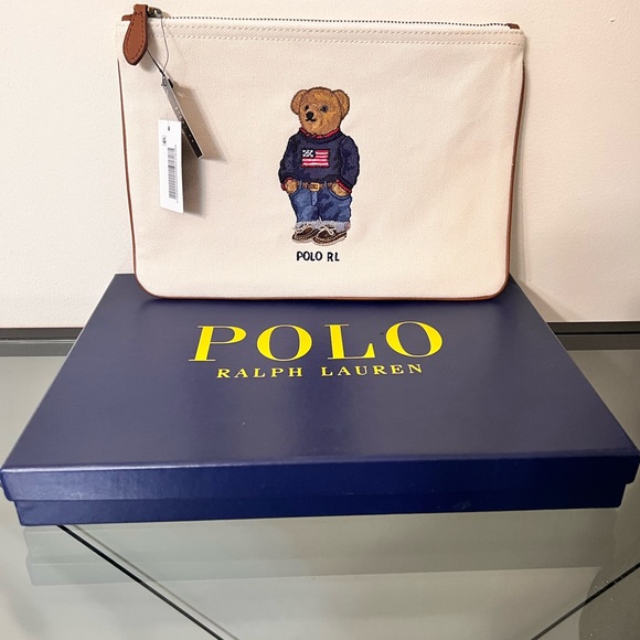 SOLD 🤷‍♀️😃Ralph Lauren Polo Bear Beige Pouch Toiletry Cosmetic Bag NWT - Picture 1 of 15